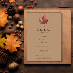 Simple Minimal Fall Leaf Terracotta Bridal Shower Invitation