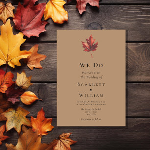 Simple Minimal Fall Leaf Terracotta We Do Wedding Invitation