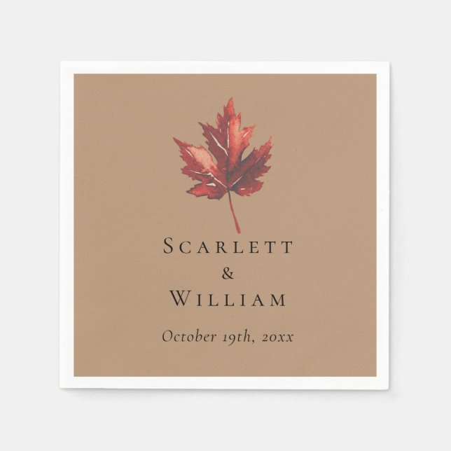 Simple Minimal Fall Leaf Terracotta Wedding Napkin (Front)
