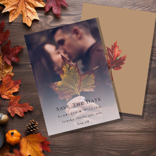 Simple Minimal Fall Leaf Terracotta Wedding Photo Save The Date