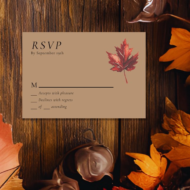 Simple Minimal Fall Leaf Terracotta Wedding RSVP Card (Creator Uploaded)