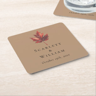 Simple Minimal Fall Leaf Terracotta Wedding Square Paper Coaster