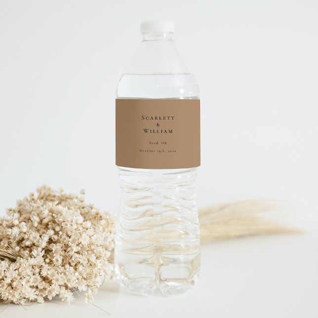 Simple Minimal Fall Leaf Terracotta Wedding Water Bottle Label (Creator Uploaded)