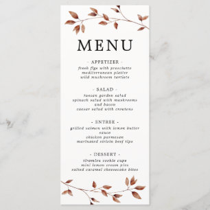 Simple Minimal Fall Leaves Botanical Wedding Menu