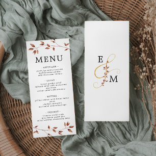 Simple Minimal Fall Leaves Botanical Wedding Menu