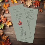 Simple Minimal Fall Sage Green Wedding Program<br><div class="desc">This simple minimal fall sage green wedding program is inspired by the delicate elegance of nature's transition, with a rustic and simple charm that captures the essence of fall. This design features a minimalist boho maple leaf, on a sage green background. Each piece in this collection invites you to embrace...</div>