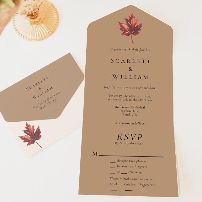 Simple Minimal Fall Terracotta Entree RSVP Wedding All In One Invitation (Creator Uploaded)