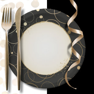 Simple Minimal for Her Dramatic Gold Black Circle Paper Plate