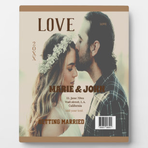 simple minimal getting married love magazine cover plaque