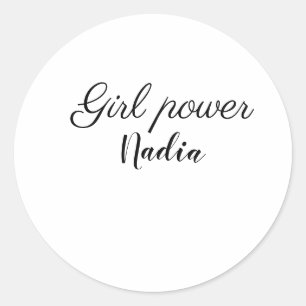 simple minimal girl power add name text image busi classic round sticker
