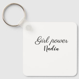 simple minimal girl power add name text image busi keychain