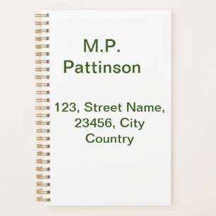 Simple minimal green add your text name photo cust planner