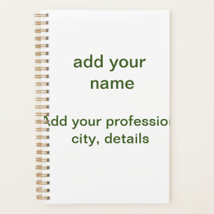 Simple minimal green add your text name photo cust planner