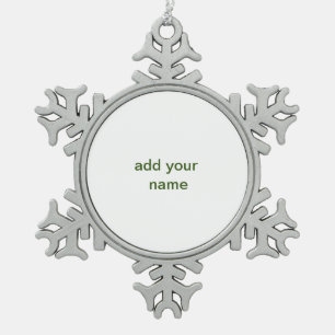 Simple minimal green add your text name photo cust snowflake pewter christmas ornament