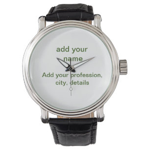 Simple minimal green add your text name photo cust watch