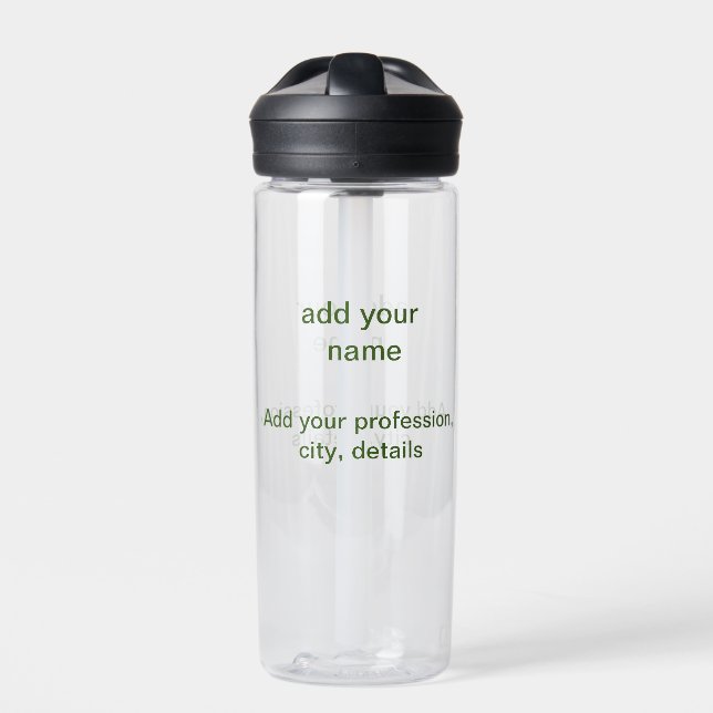 Simple minimal green add your text name photo cust water bottle (Front)