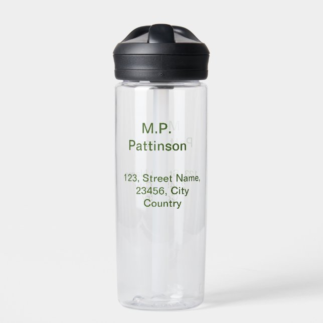 Simple minimal green add your text name photo cust water bottle (Front)