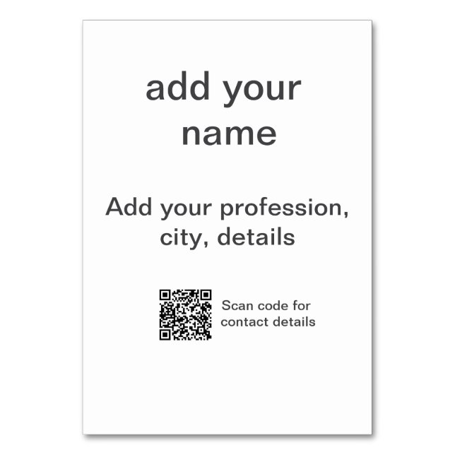 Simple minimal green add your text name scan QR co Table Number (Front)