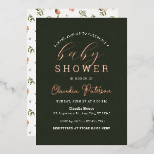 Simple Minimal Green Elegant Orange Baby Shower