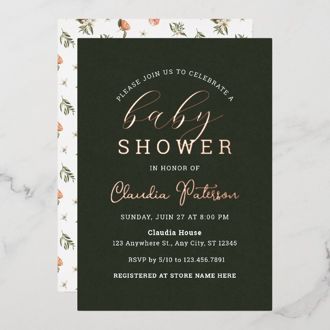 Simple Minimal Green Elegant Orange Baby Shower (Front/Back)