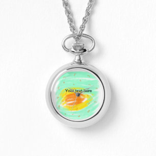 Simple minimal green orange watercolor add text na watch