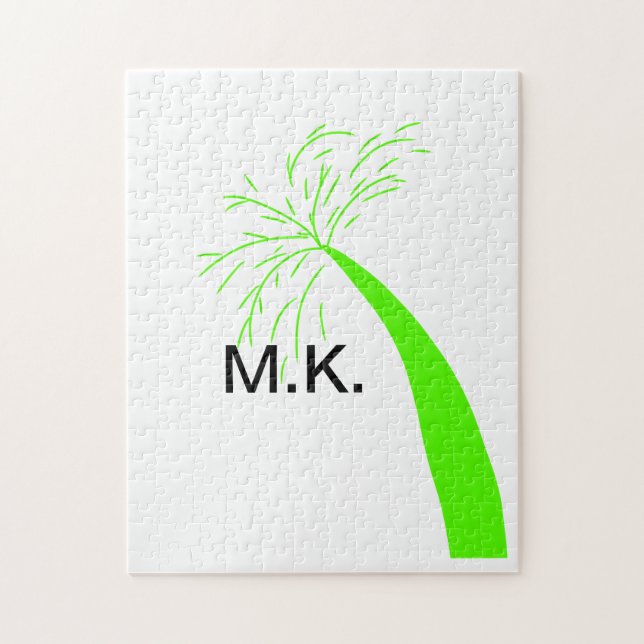 Simple Minimal green tree coconut monogram Throw P Jigsaw Puzzle (Vertical)
