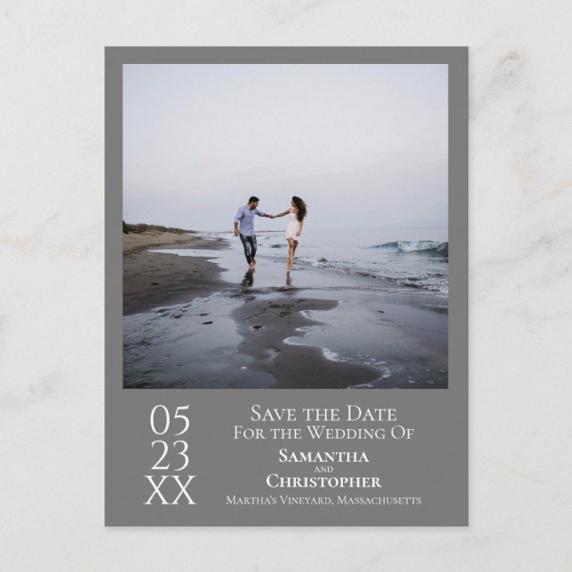 Simple Minimal Grey Wedding Save the Date Photo Postcard (Front)