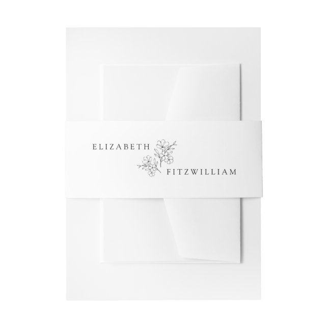 Simple Minimal Hand Drawn Cherry Blossom  Invitation Belly Band (Front Example)