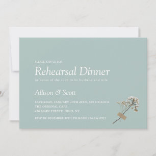 Simple Minimal Hand Press Floral Rehearsal Dinner  Invitation