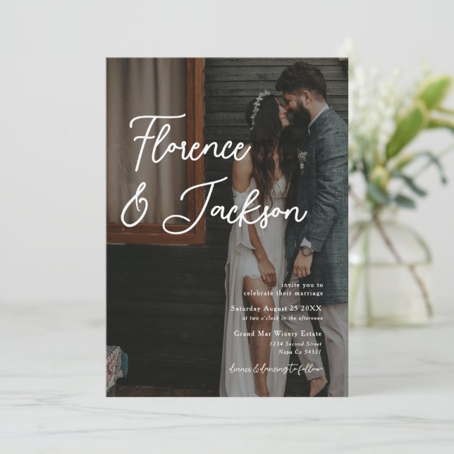 Simple Minimal Handwritten Wedding Photo Invitation (Standing Front)