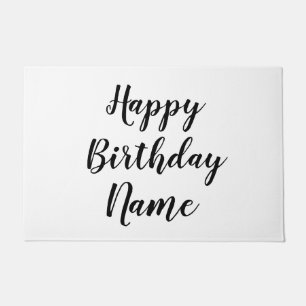 simple minimal happy birthday add your name card doormat