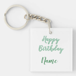 simple minimal happy birthday add your name keychain