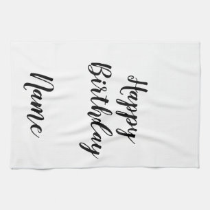 simple minimal happy birthday add your name  kitchen towel
