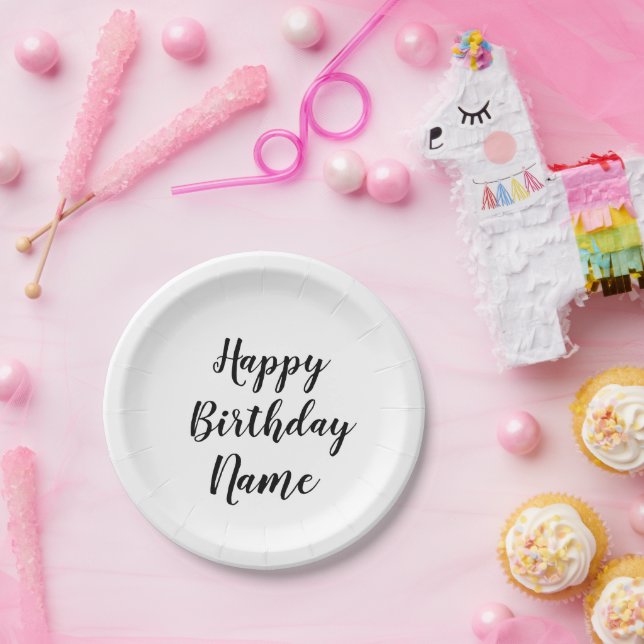 simple minimal happy birthday add your name  paper plate (Party)