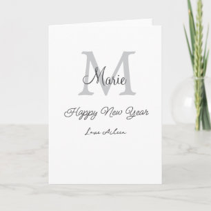 simple minimal happy new year monogram gray name card