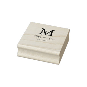 simple minimal happy new year monogram gray name rubber stamp