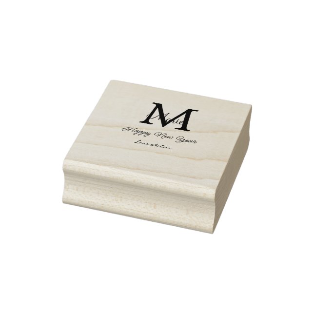 simple minimal happy new year monogram gray name  rubber stamp (Stamp)