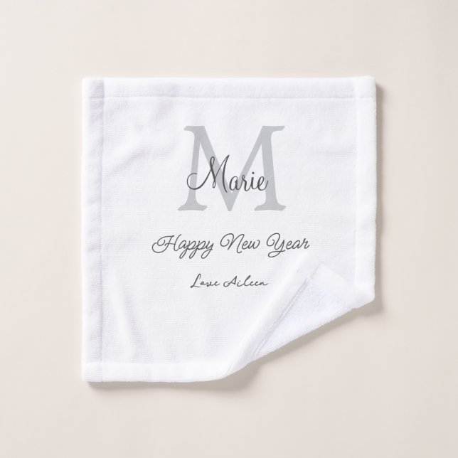 simple minimal happy new year monogram gray name  wash cloth (Wash Cloth)