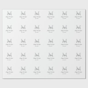 simple minimal happy new year monogram gray name wrapping paper