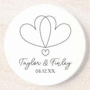 Simple Minimal Heart Modern Custom Names Wedding Coaster