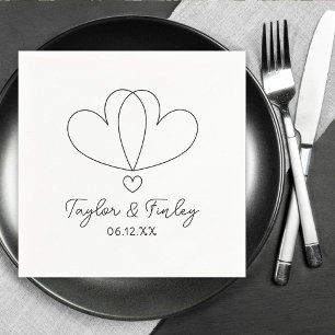 Simple Minimal Heart Modern Custom Names Wedding Napkin