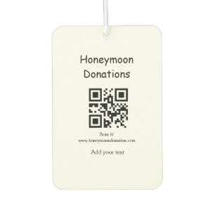 Simple minimal honeymoon donations wedding q r cod air freshener