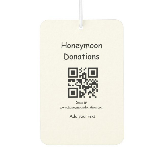 Simple minimal honeymoon donations wedding q r cod air freshener (Front)