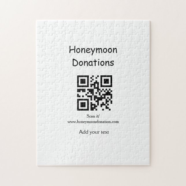 Simple minimal honeymoon donations wedding q r cod jigsaw puzzle (Vertical)