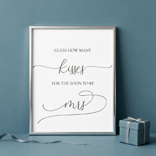 Simple Minimal How Many Kisses Bridal Shower Game Poster