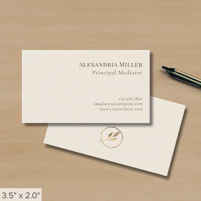Simple Minimal Ivory Gold Leaf Logo Business Card (Creator Uploaded)