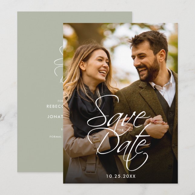 Simple Minimal Large Photo Wedding Save the Date (Front/Back)