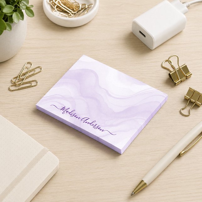 Simple Minimal Lavender Watercolor Personalized Post-it Notes (Creator Uploaded)