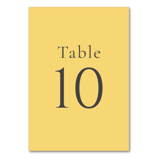 Simple Minimal Lemon Drop Yellow Wedding Table Number (Front)
