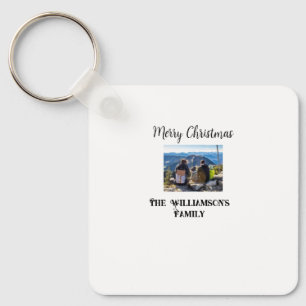 simple minimal merry Christmas add family name tex Keychain